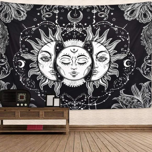 Sun with Stars on Dark Sky Wall Decor Tapestry - Picture 2 of 5